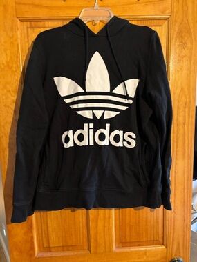 adidas Black Hoodie with White Trefoil Logo